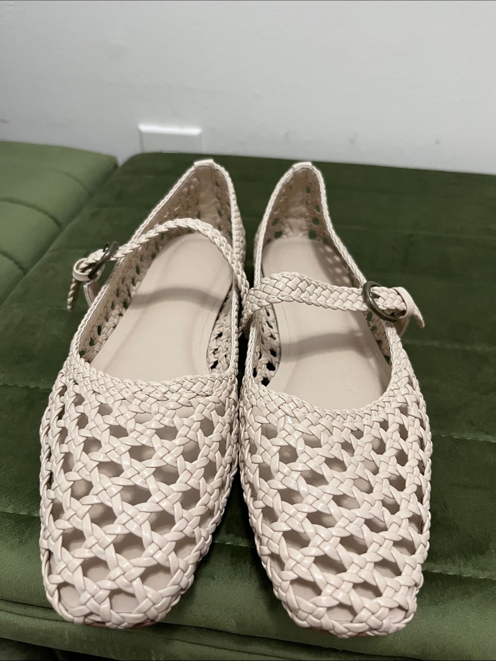 Women's Woven Leather Flats in Light Beige - Picture 3 of 4